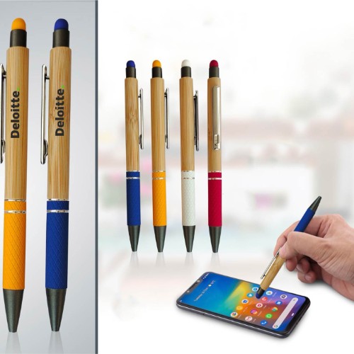 Bamboo Pen With Colored Stylus And Grip