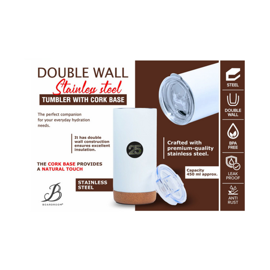 Boardroom Double Wall Stainless Steel Tumbler with Cork Base