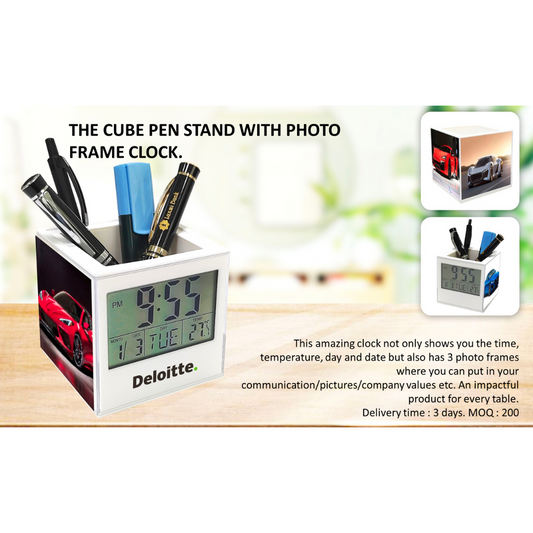 The Cube Pen Stand With Photo Frame Clock